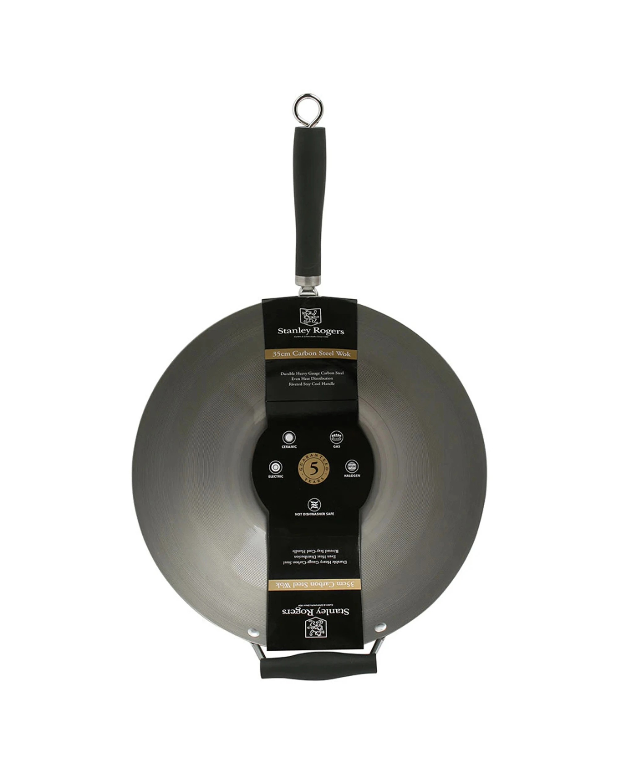 2 Stanley Rogers 35cm Heavy Gauge Carbon Steel Stir Fry Cooking Wok Pan Black
 - Black, 2 of 3