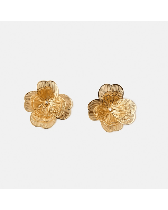 Filigree Flower Stud Earrings - Gold Tone