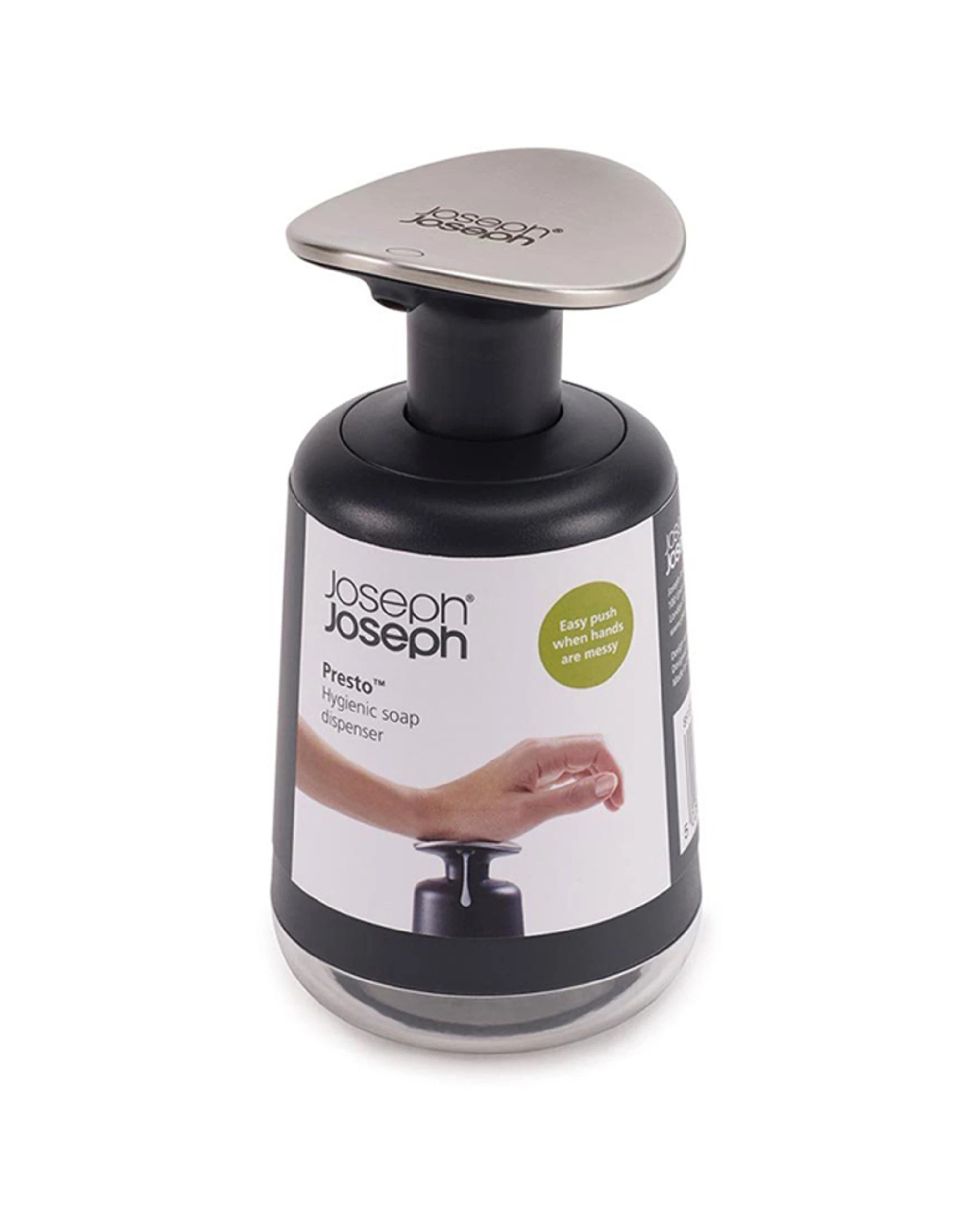 1 Joseph Joseph Presto Hygienic Soap Dispenser Extra-Large Stainless Steel Pump 250ml - Grey, 1 of 4