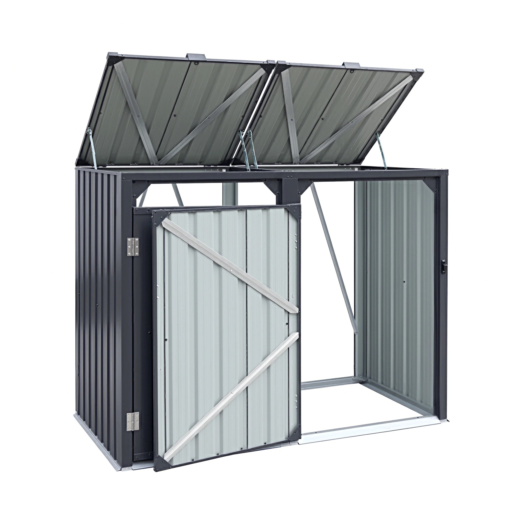 1 Giantz Bin Shed Double Wheelie Waste Bins Storage Steel Garden Enclosure - Black, 1 of 8