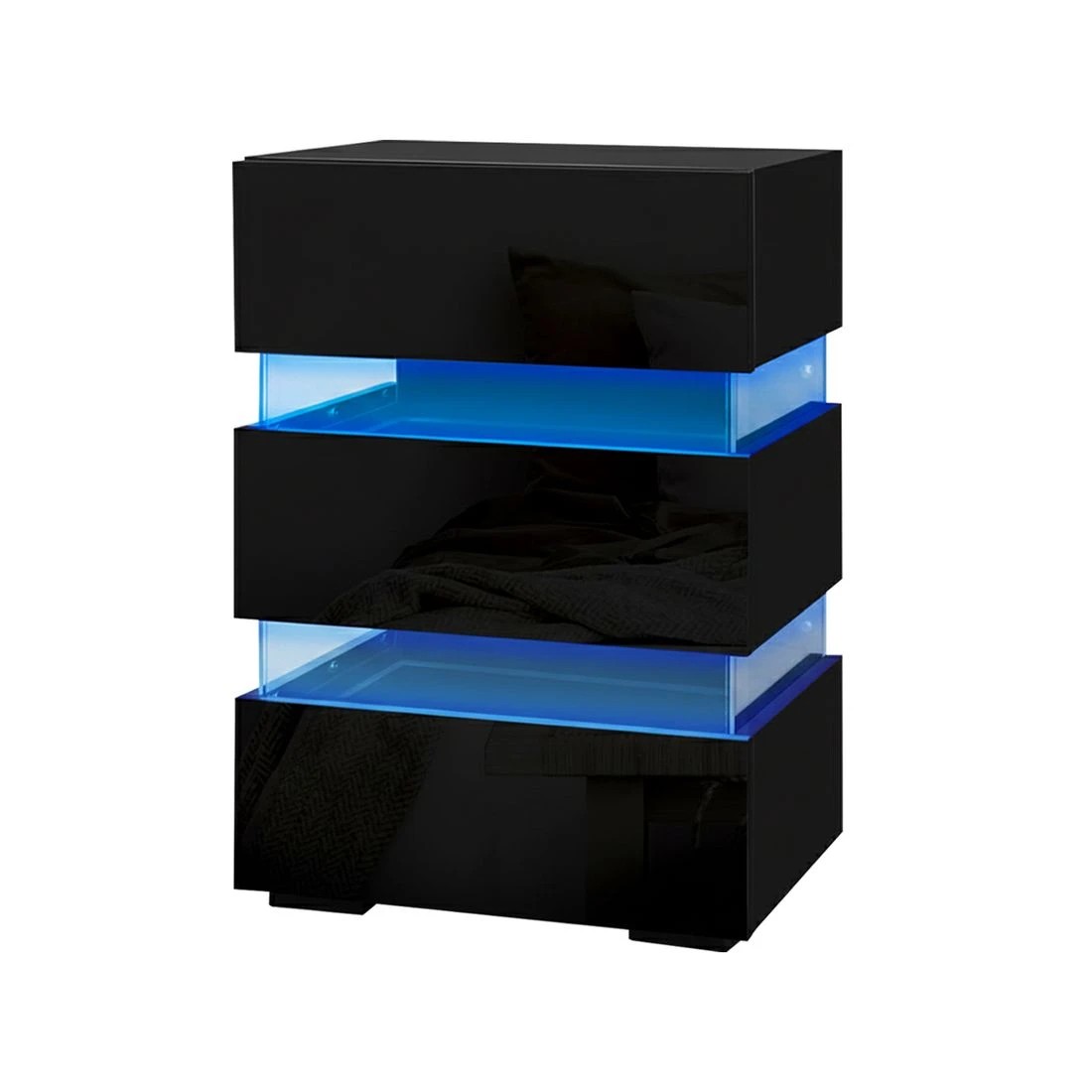 2 Artiss 2x Bedside Table LED 3 Drawers - LUMI - Black, 2 of 4