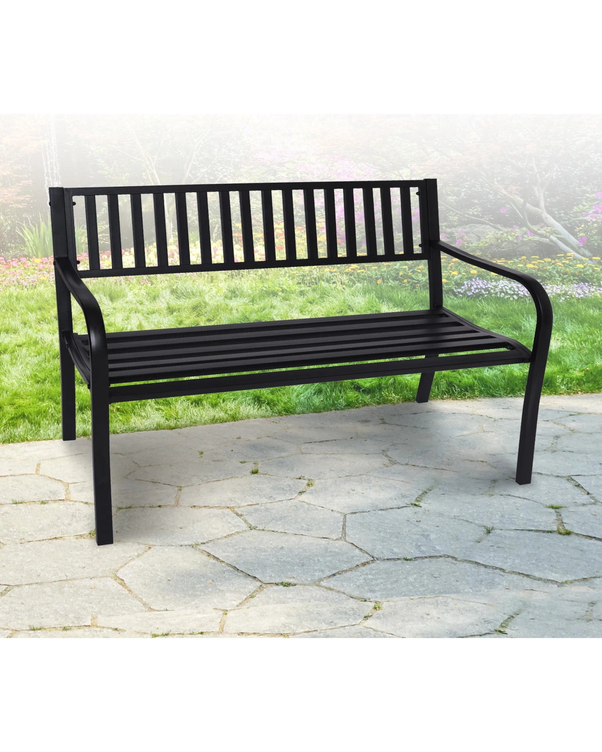3 Wallaroo Steel Outdoor 2 to 3 Seater Garden Bench Rust Resistant Cast Iron 300kg Capacity - Black, 3 of 10