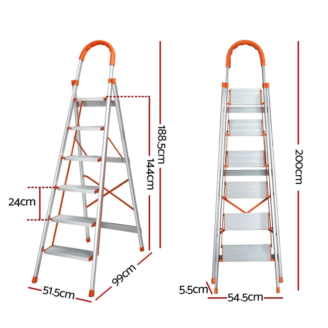 2 Giantz 6 Step Ladder Multi-Purpose Folding Aluminium Light Weight Platform - Silver, 2 of 5