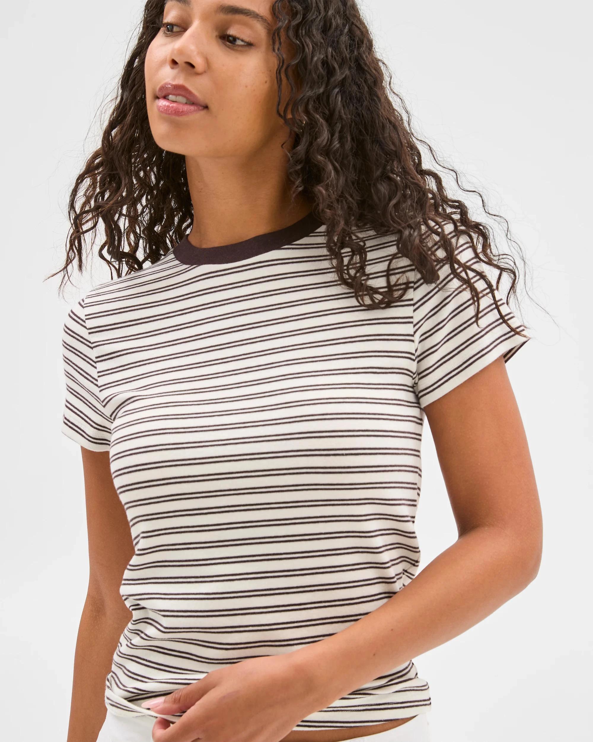 4 Target Australian Cotton Blend Stretch T-Shirt CLOUD DANCER/BRUNETTE STRIPE, 4 of 6