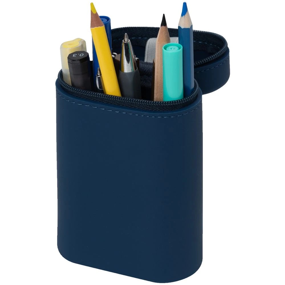2 Smart Fit Single Zip Stand Up Oval Silicon Pencil Case Blue, 2 of 2