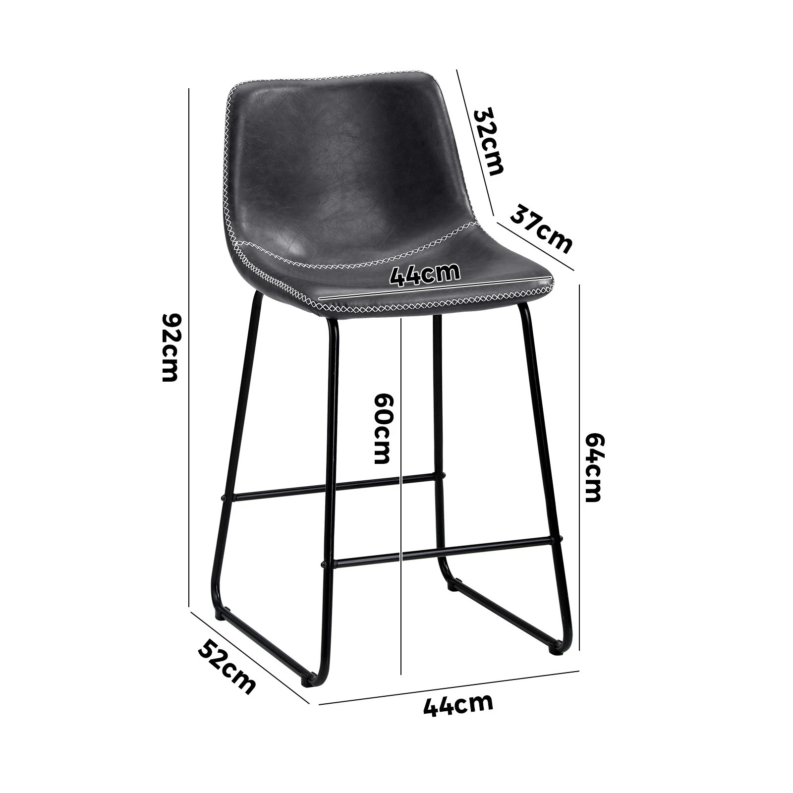10 Oikiture 4x Bar Stools Kitchen Stool Dining Chairs Metal Leather
 - Grey, 10 of 10
