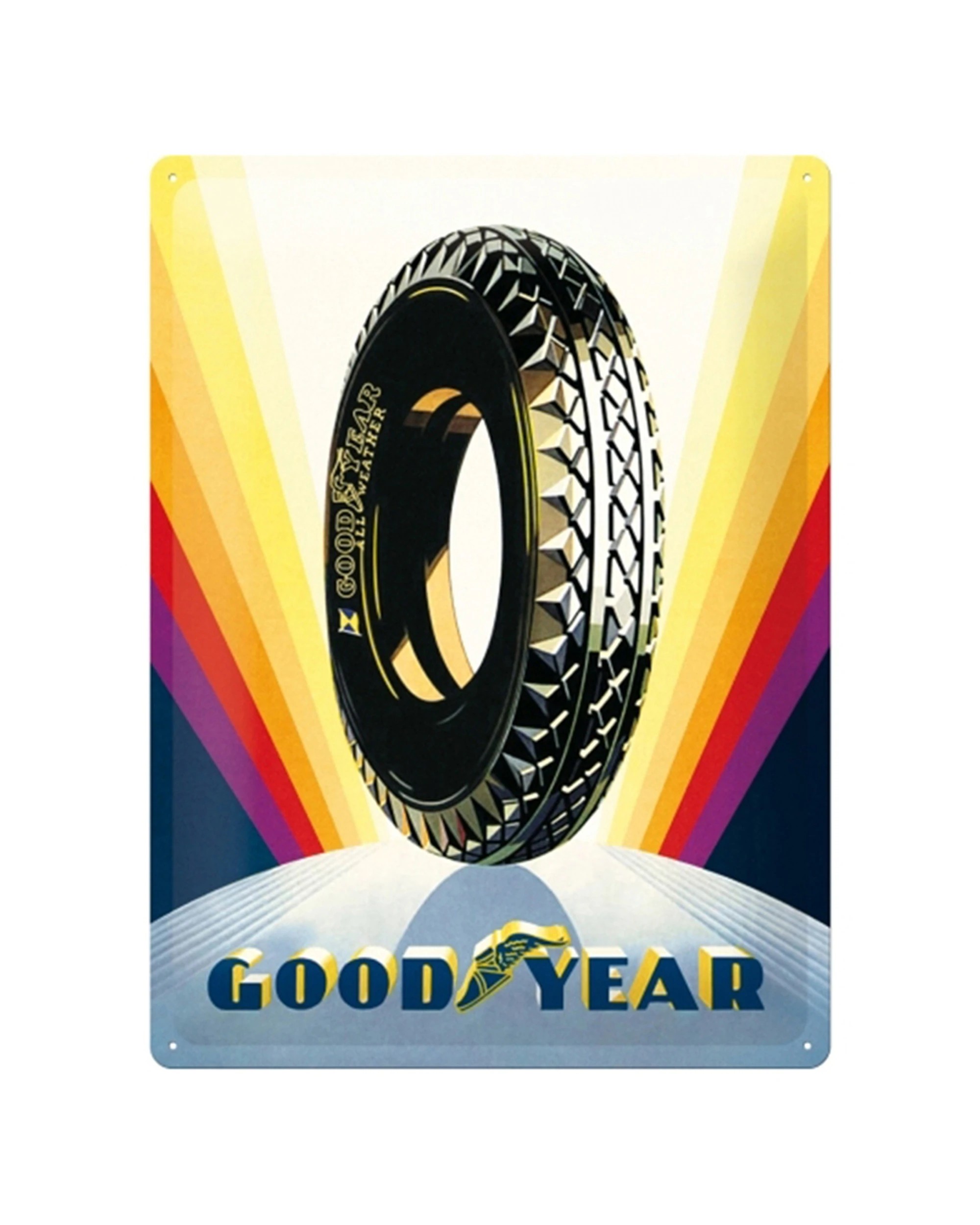 1 Nostalgic-Art Large 30x40cm Metal Wall Art Sign Plaque - Goodyear Rainbow Wheel - Multi, 1 of 3