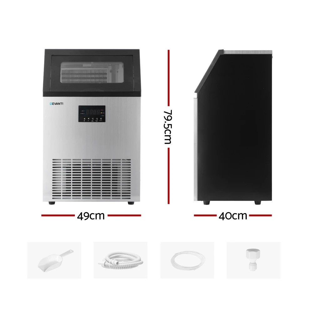 2 Devanti 60kg Ice Maker Commercial - Silver, 2 of 6