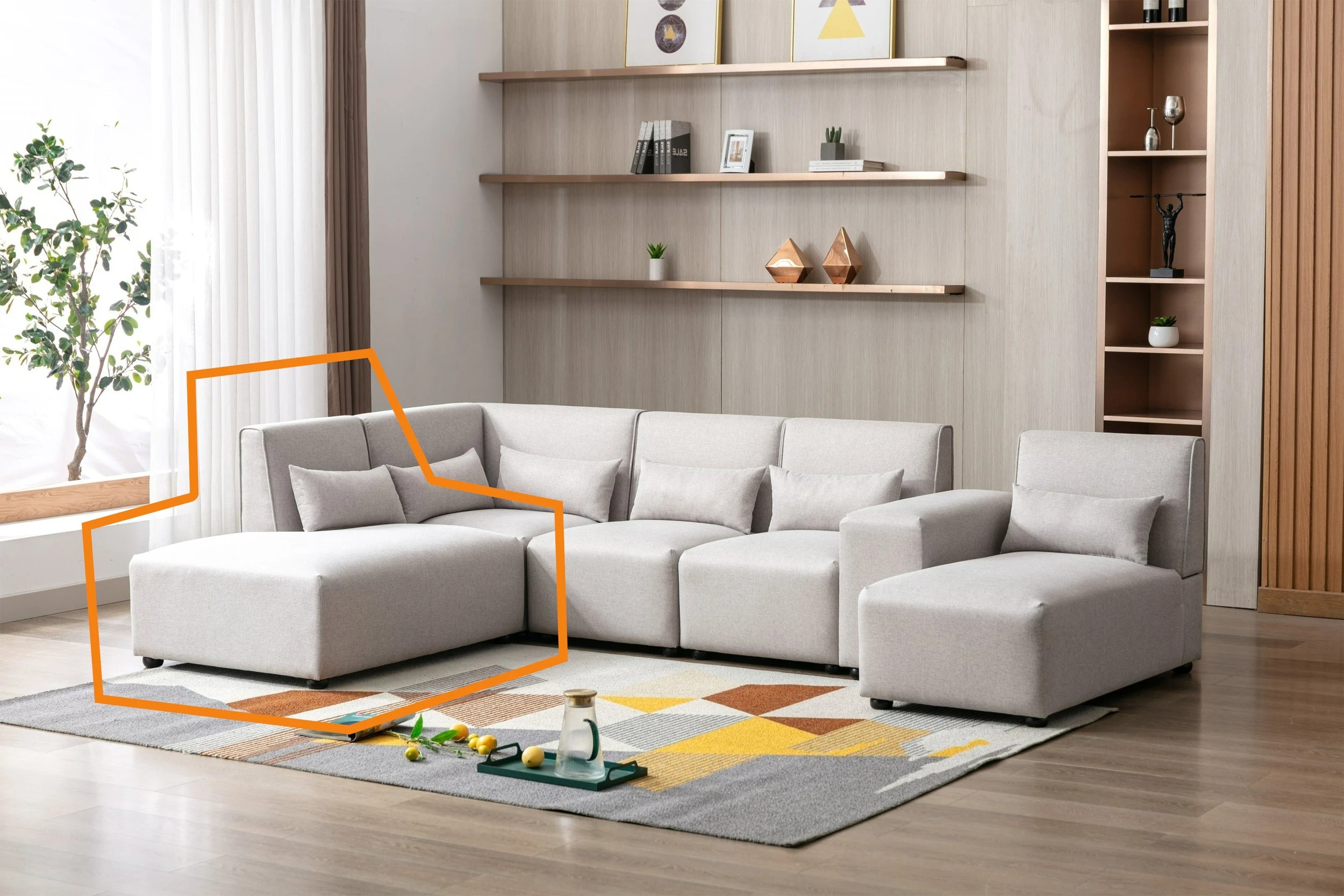 4 Foret 1pc Sofa Modular Extension Lounge Couch Fabric Left Seater Chaise Ottoman Beige, 4 of 6