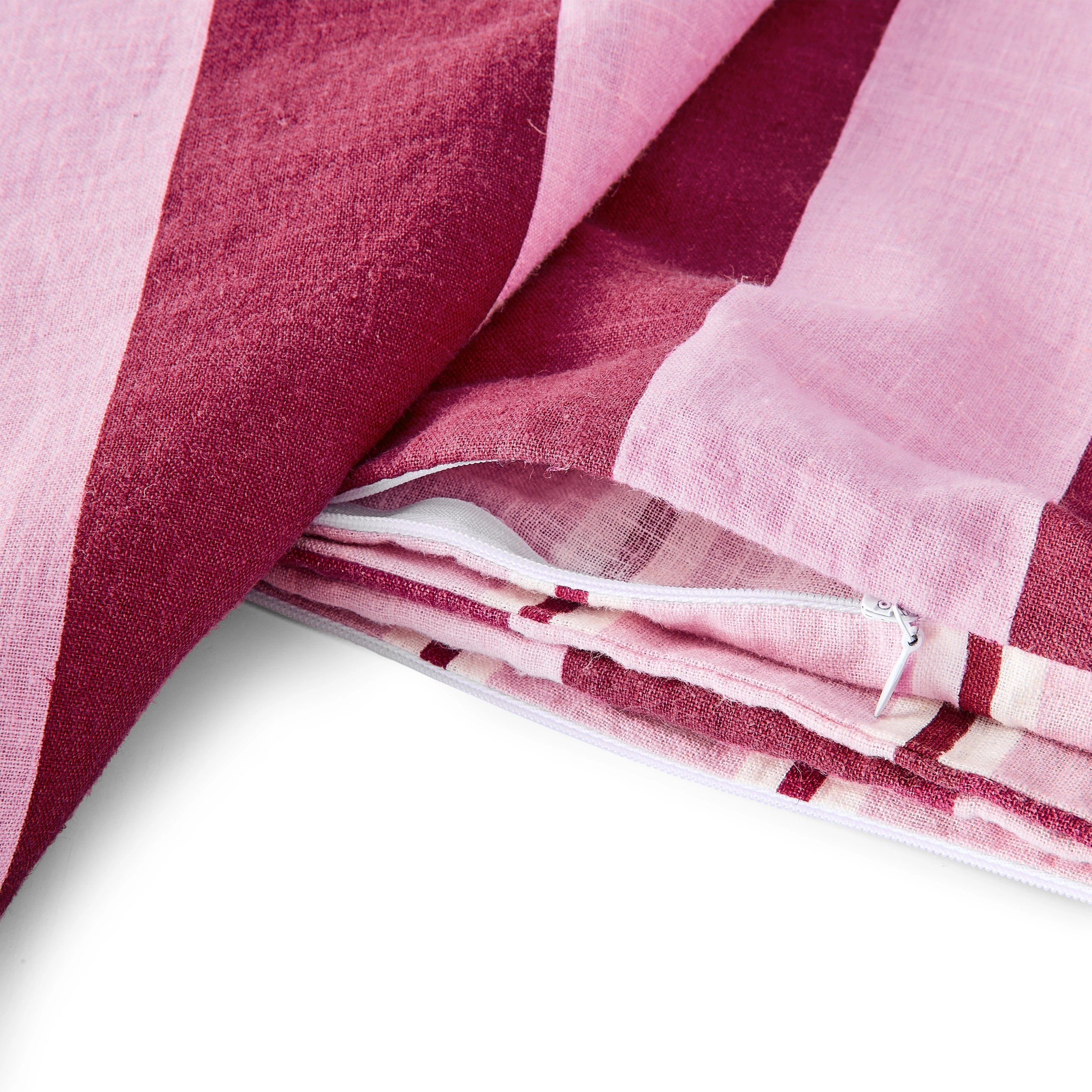 5 Stripe Cotton Linen Reversible Quilt Cover Set - Queen Bed, Berry, 5 of 7