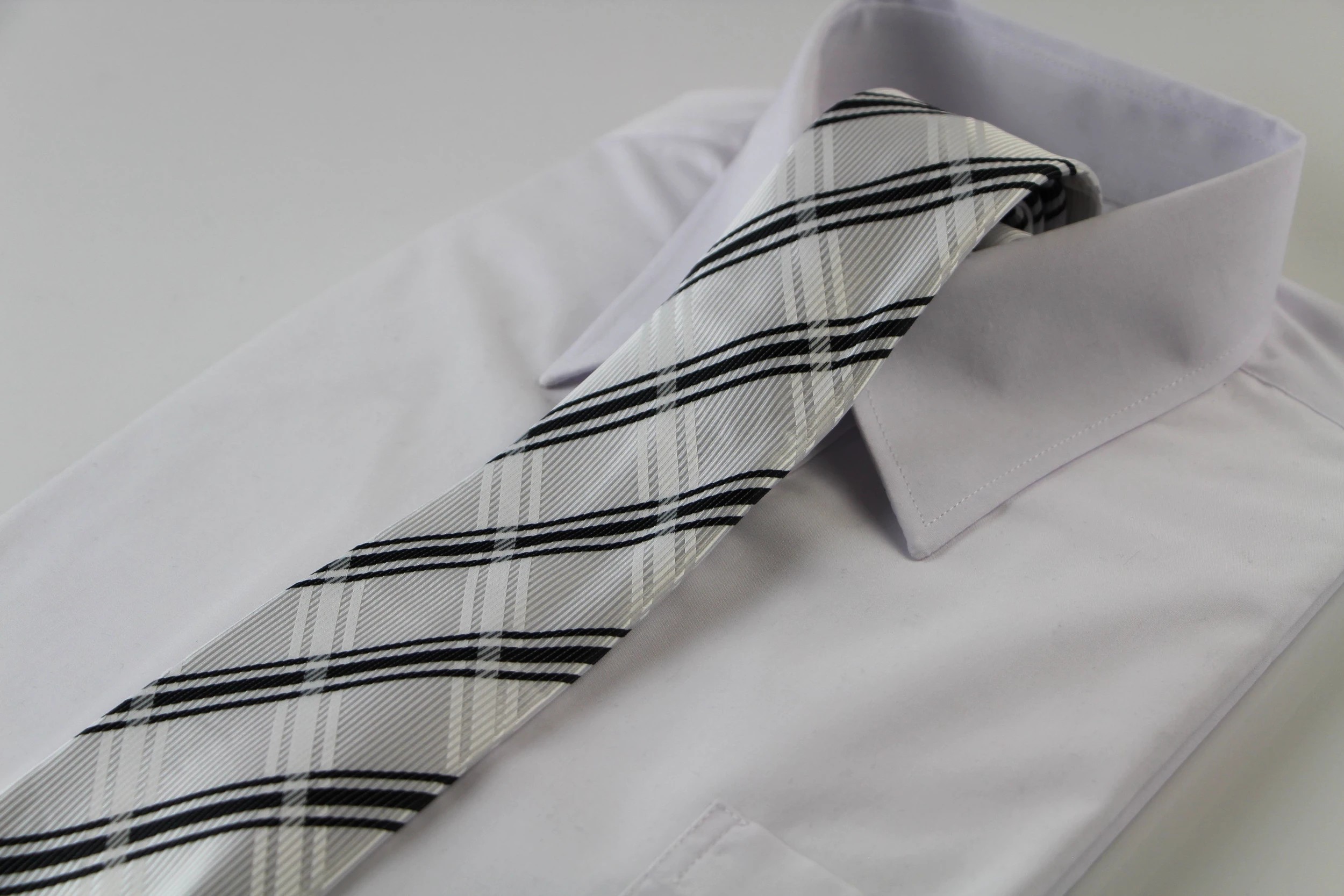 3 Zasel Mens White & Black Plaid Striped Patterned 8cm Neck Tie - Multi, 3 of 3