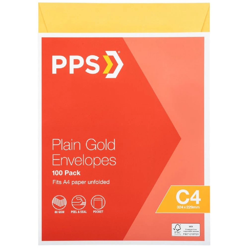 1 PPS Plainface C4 Envelopes Gold 100 Pack, 1 of 4