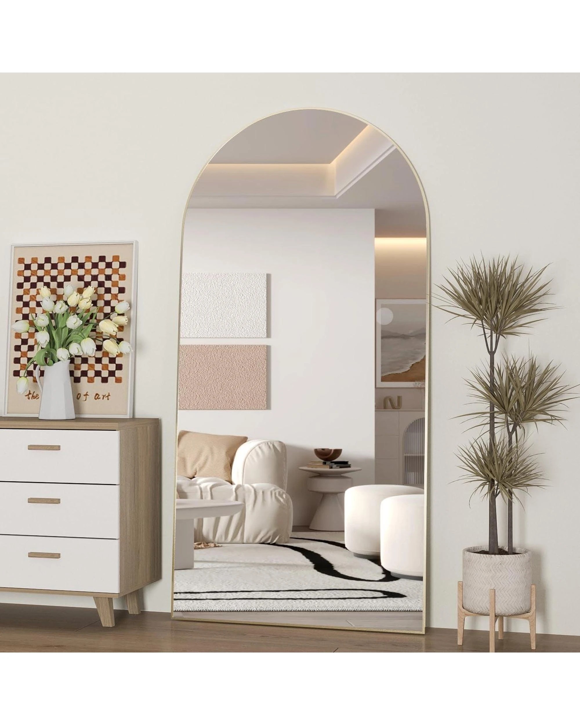 6 OAKORY 180x80cm Arched Full Length Mirror, Floor Mirror for Bedroom Living Room Entry Gold, 6 of 8