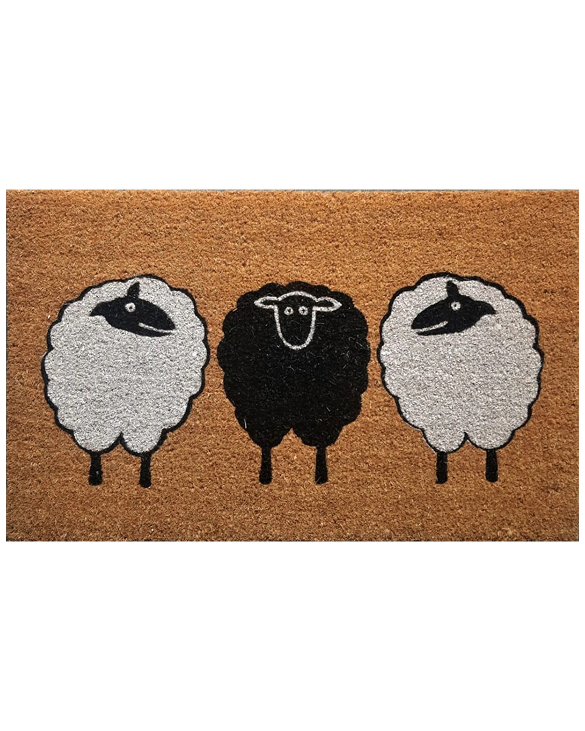 1 Solemate PVC Backed Coir 3 Sheep 45x75cm Slimline Outdoor Stylish Doormat - Multi, 1 of 3