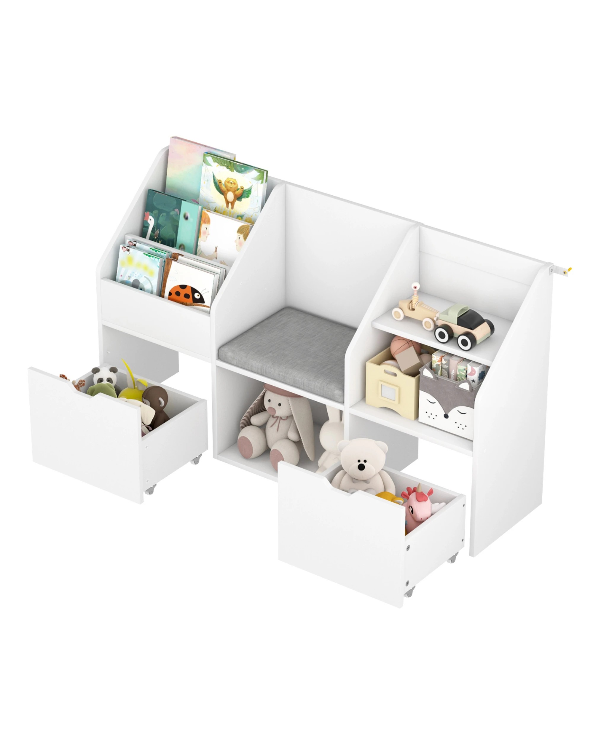 5 4-in-1 Kids Bookcase w/ Reading Nook Standing Toys and Books Storage Organiser Toy Chest, 5 of 10