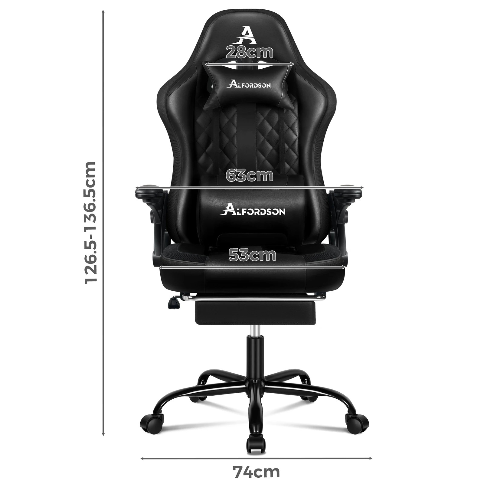 9 Alfordson Gaming Chair Office Massage 12 RGB LED Computer Leather - All Black, 9 of 10