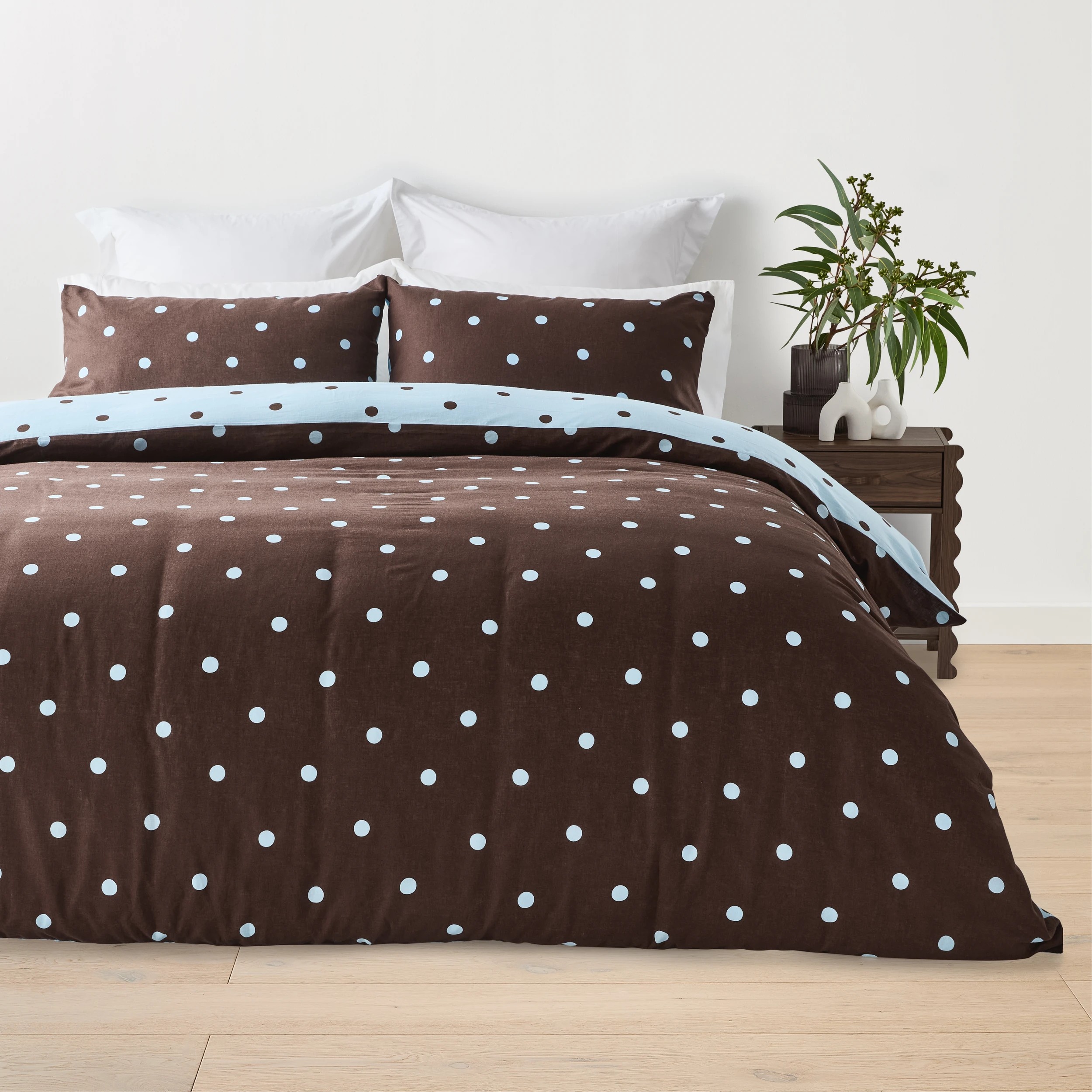 1 Polka Dot Linen Cotton Reversible Quilt Cover Set - King Bed, Chocolate and Blue, 1 of 8
