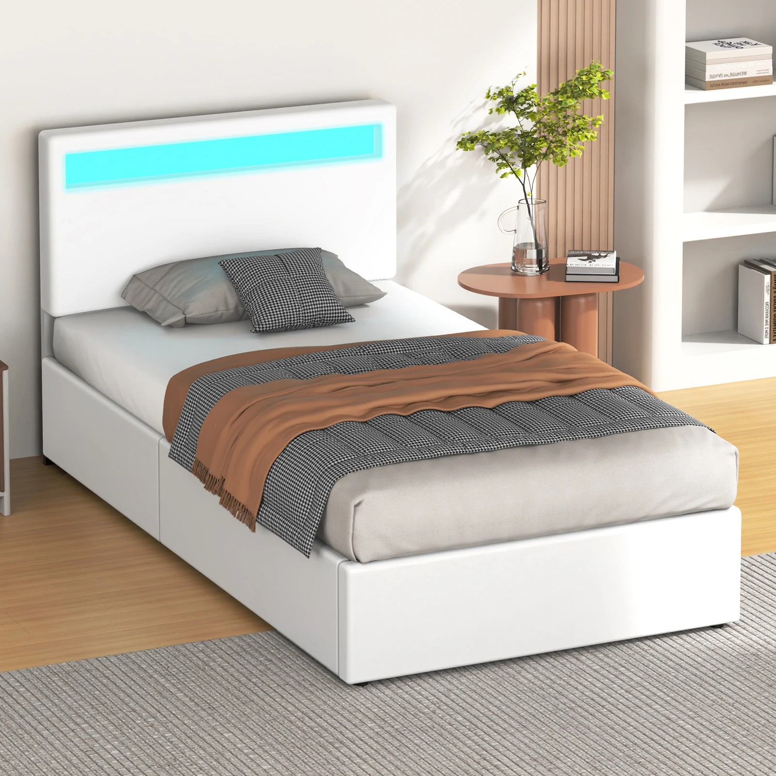 6 Alfordson Bed Frame King Single RGB LED Gas Lift Storage Base Luchino - White, 6 of 10