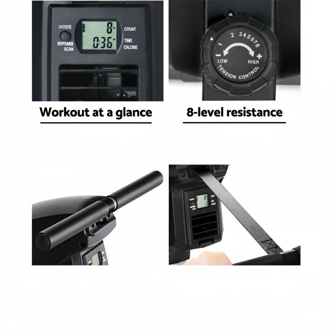 5 Everfit Rowing Machine Air Rower Exercise Fitness Gym Home Cardio - Black, 5 of 7