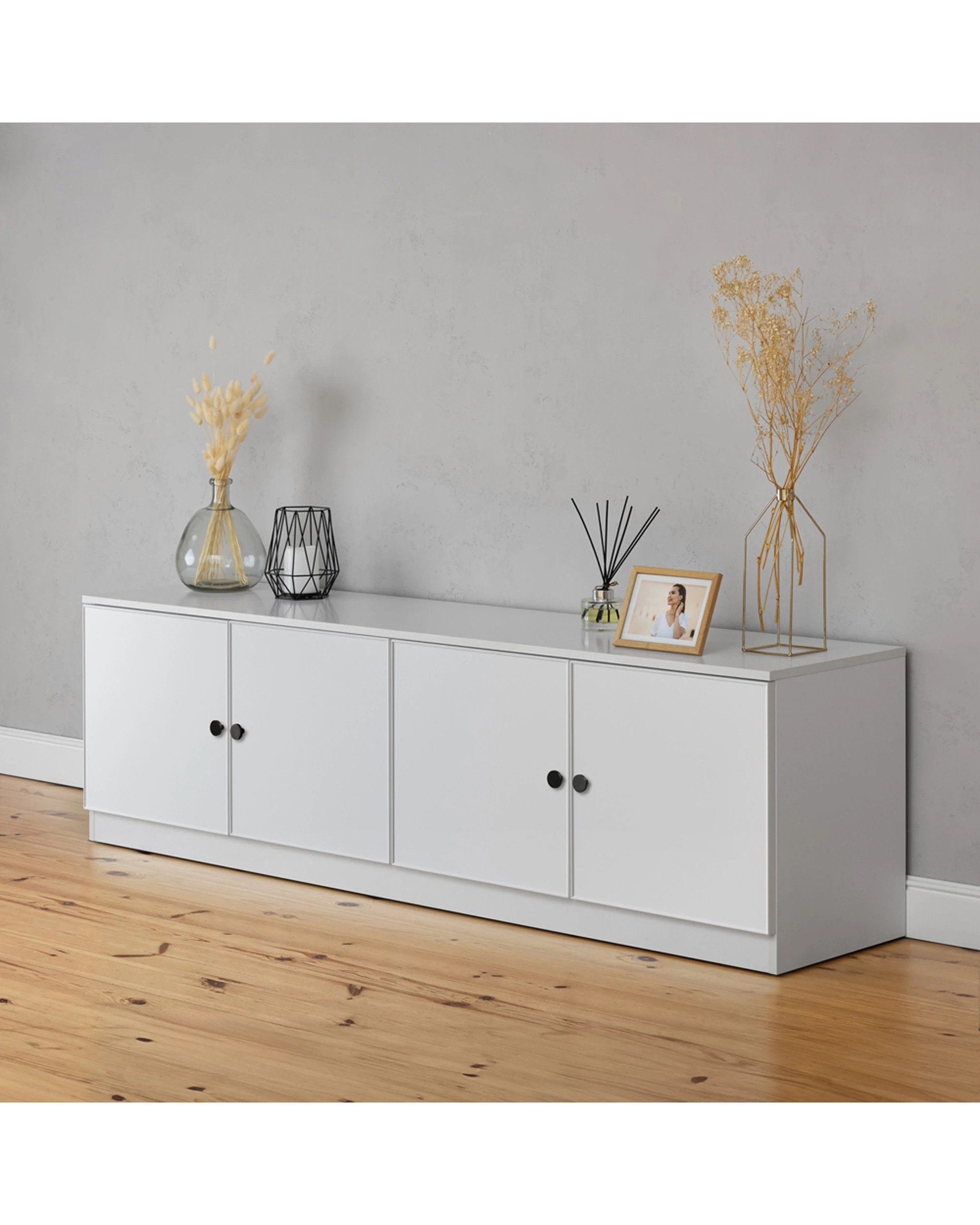 3 European Cabinetry Bucharest Slim Panel TV Unit Round Handle - White, 3 of 4