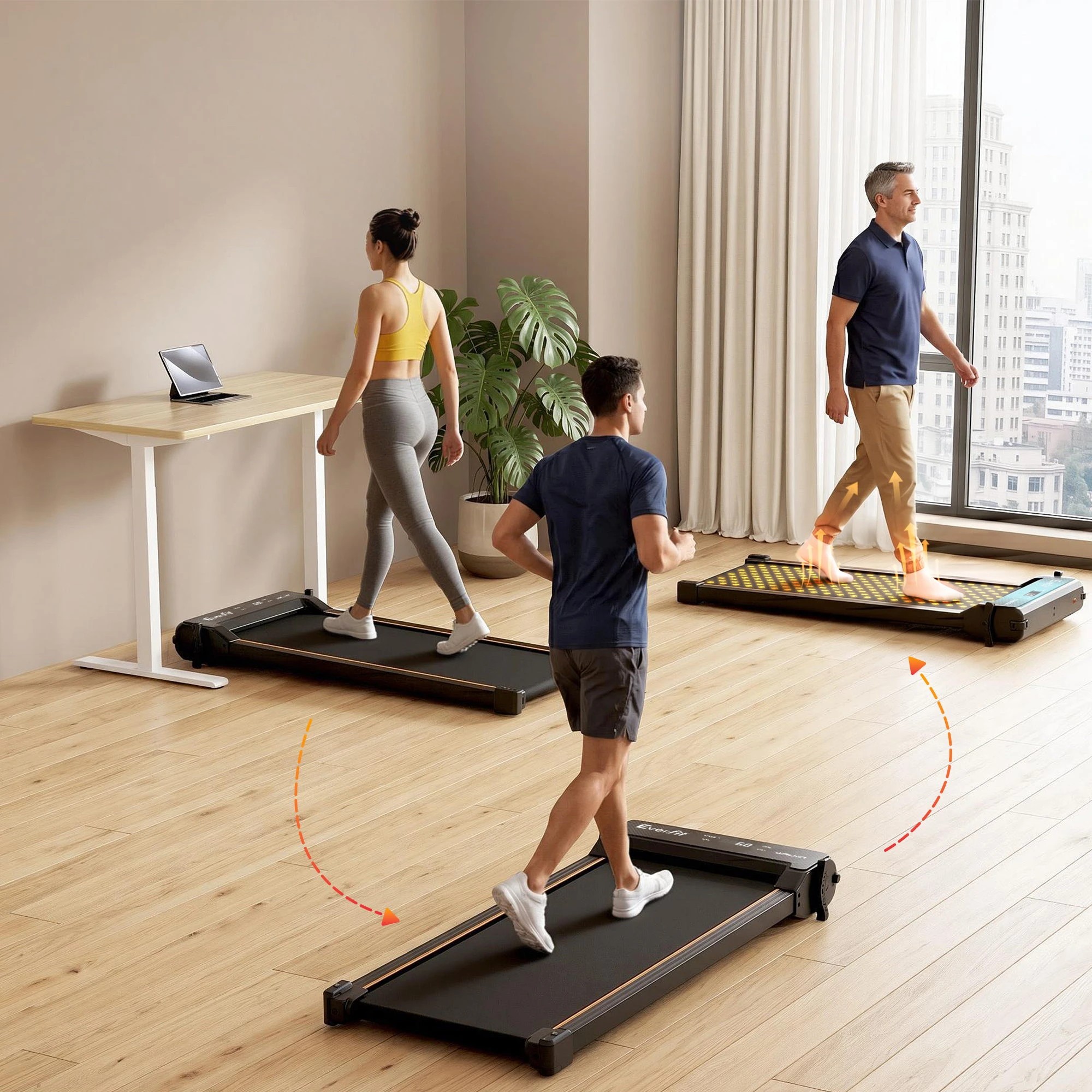 2 Everfit 2 in 1 Walking Pad Treadmill, Dual-Sided Under Desk with Foot Massage & App Control for Home Gym - Black, 2 of 9