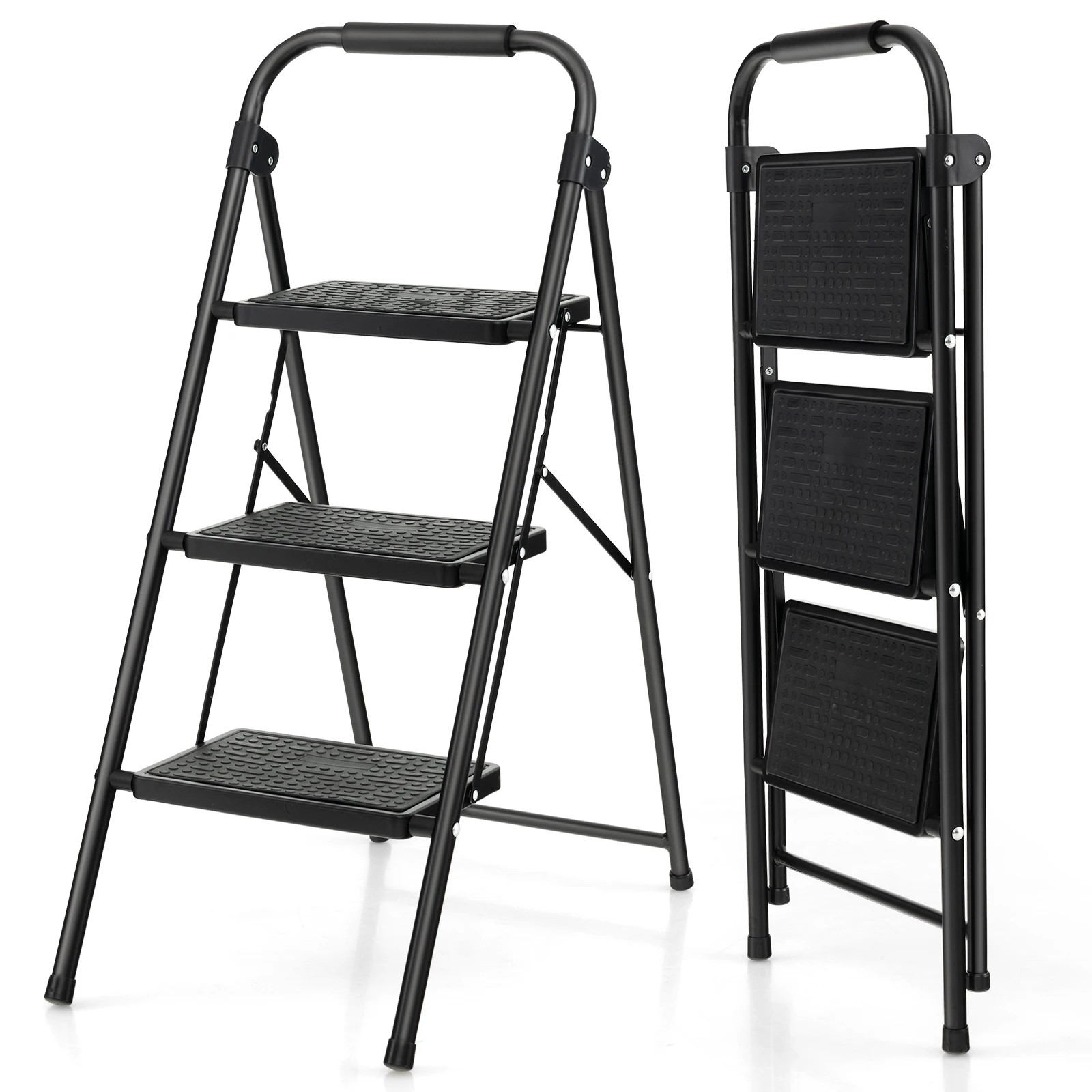 9 Costway 3 Steps Ladder Folding Step Stool Heavy-Duty Steel Ladder 150kg Load, 9 of 9