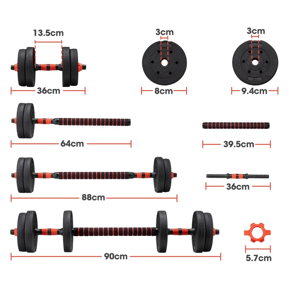 2 ProPulse 15KG Adjustable Dumbbell Barbell Set Home Gym Weights Exercise - Black, 2 of 3
