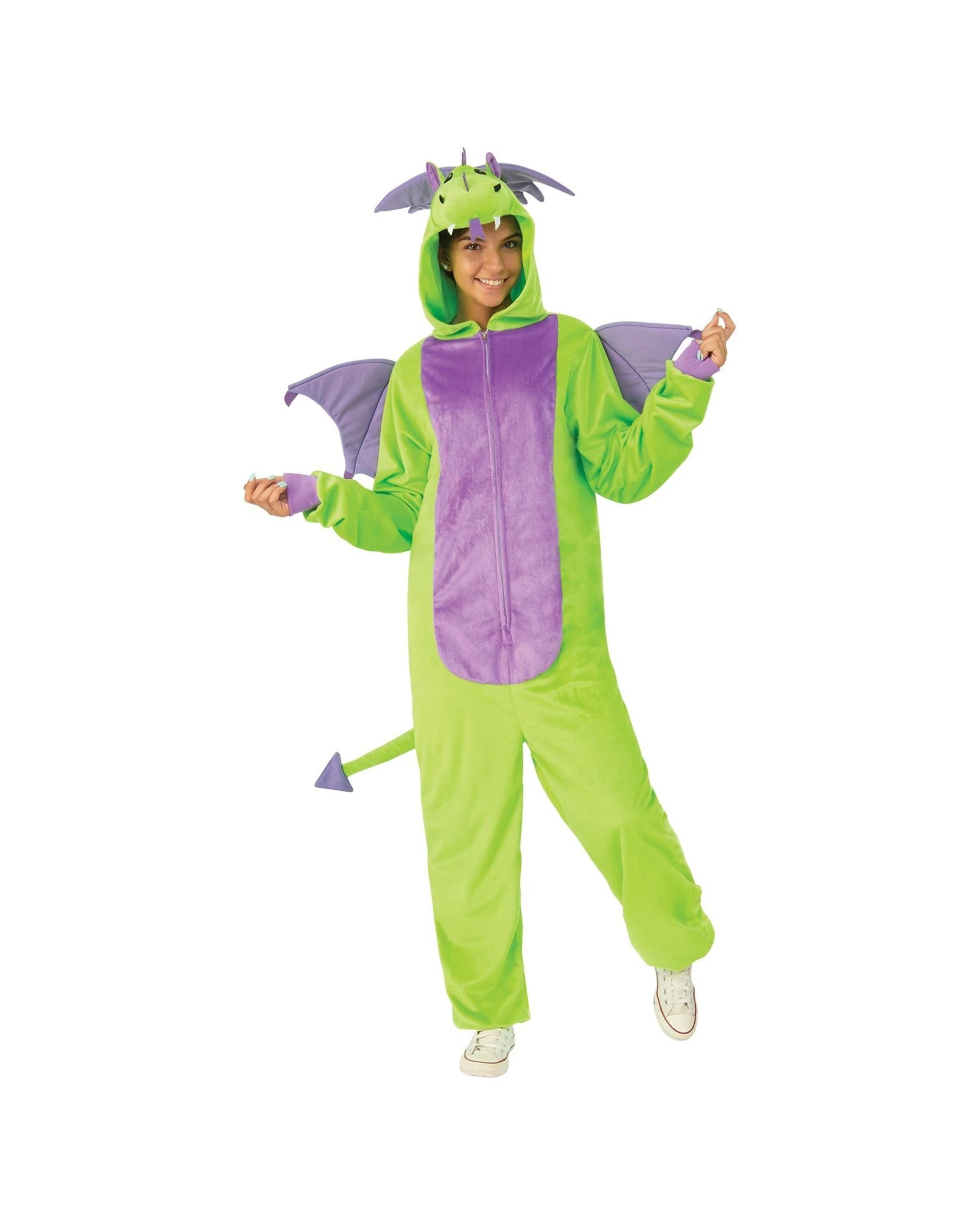 1 Rubies Dragon Furry Onesie Dress Up Costume Size S M - Green, 1 of 2
