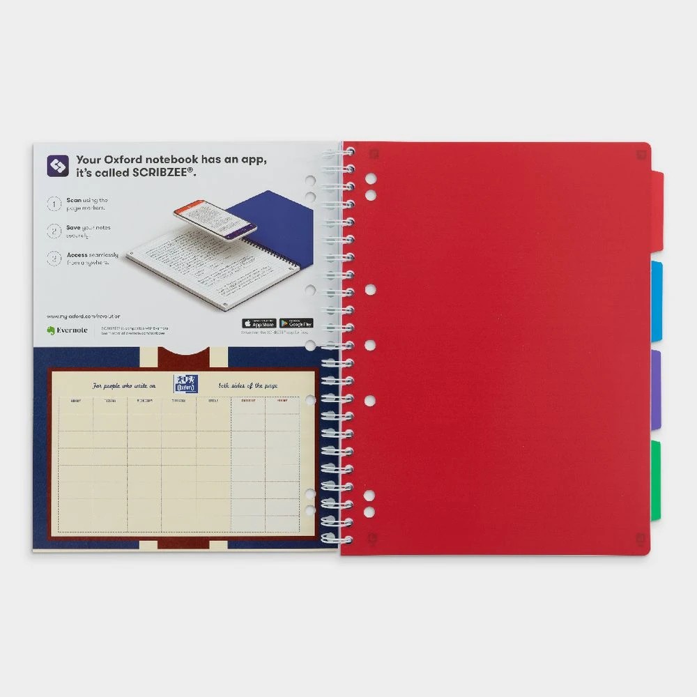 3 Oxford A4 5 Subject Notebook 200 Pages with Scribzee App Red, 3 of 7