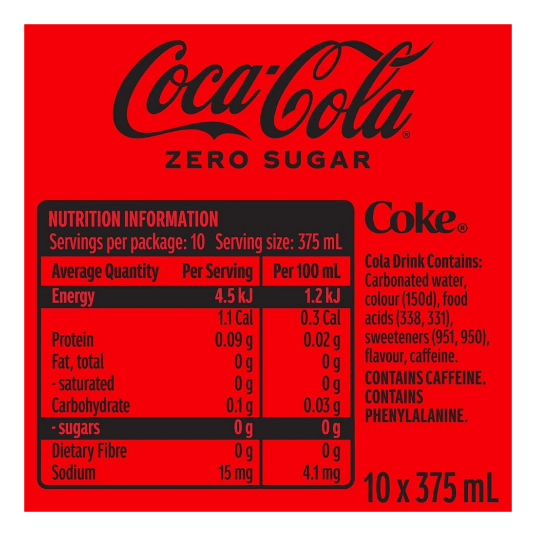 4 Coca-Cola Zero Cans 375mL 20 Pack, 4 of 4