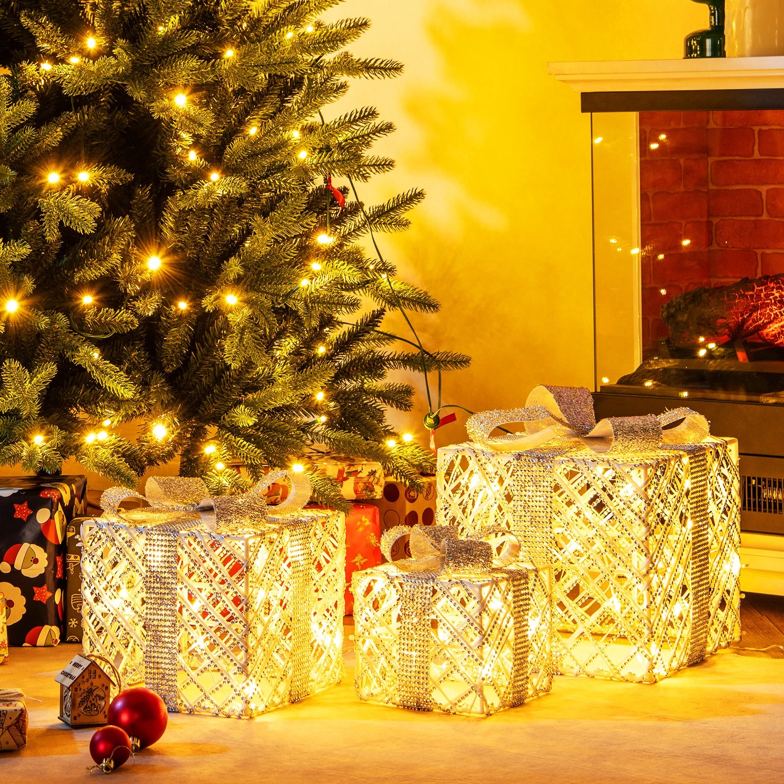 2 Costway 3x Pre-lit Gift Box Christmas Decoration Holiday Party Xmas Gift, 2 of 2