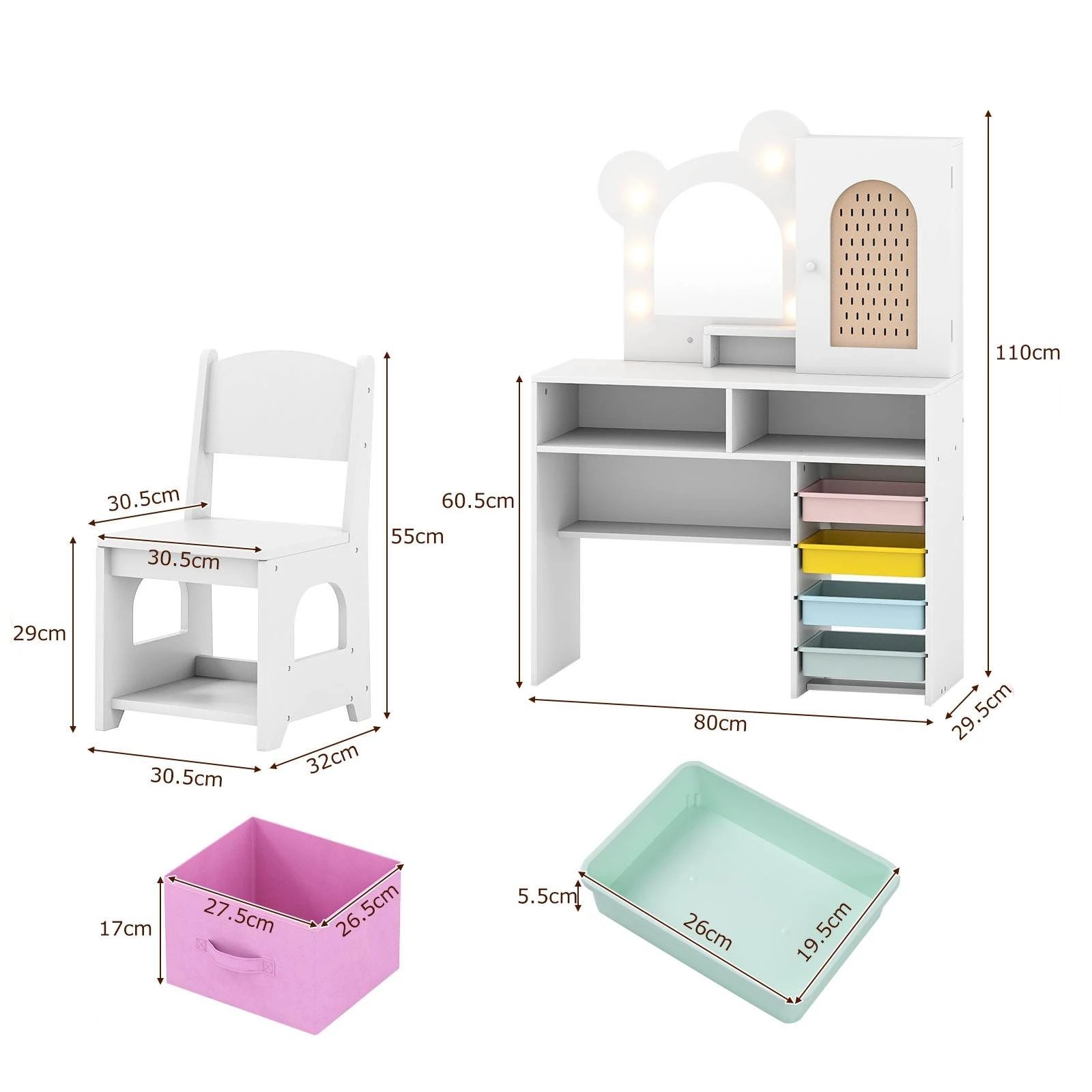 2 Costway Vanity Desk Set Dressing Table & Chair w/Lighted Mirror - White, 2 of 2