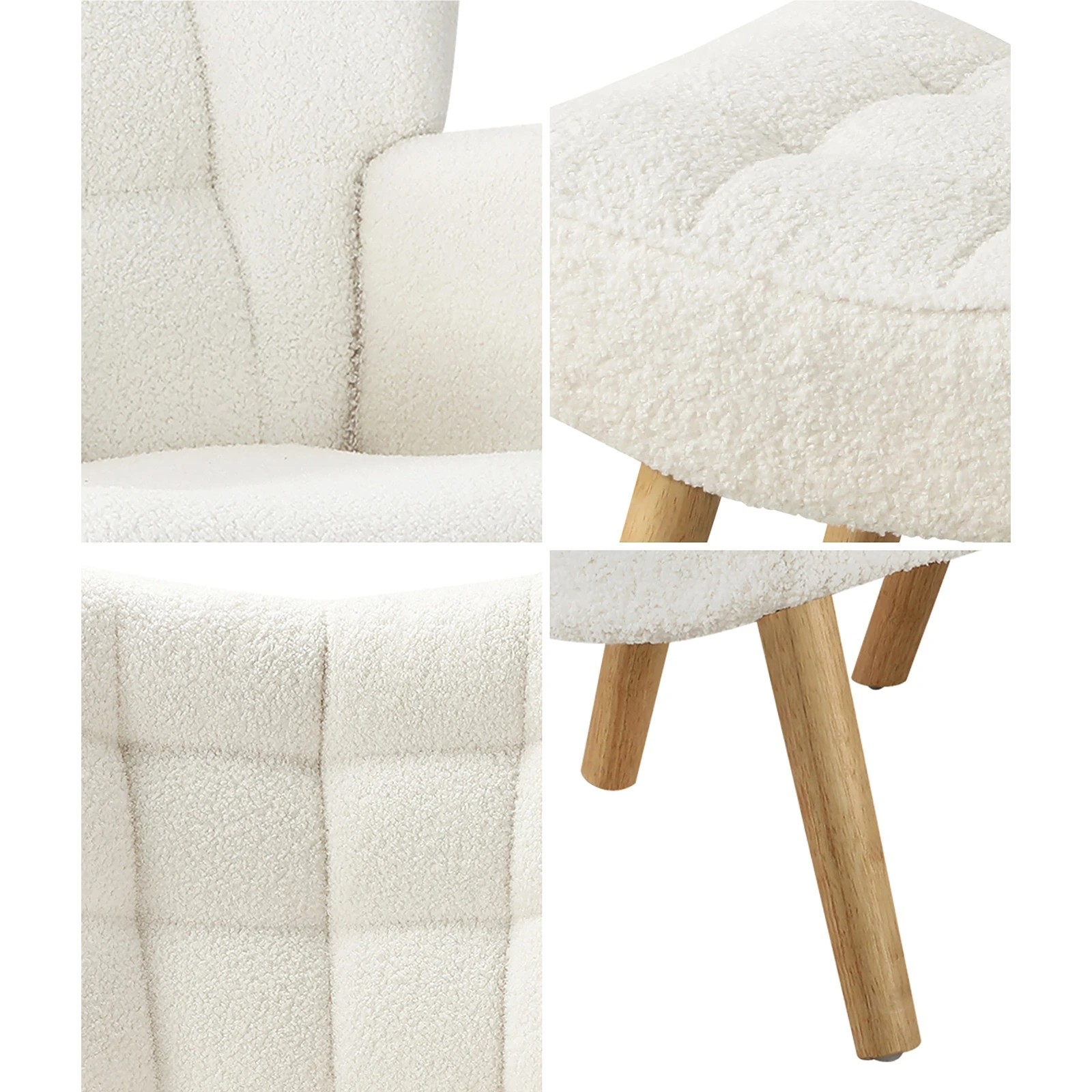 5 Oikiture 2x Armchair Lounge Chair Ottoman Accent Armchairs Sherpa Sofa - White, 5 of 10