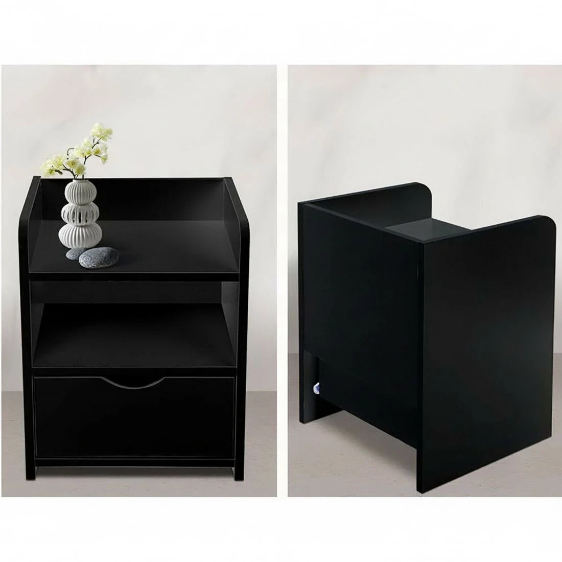 4 Artiss 2X Bedside Table 1 Drawer with Shelf - Black, 4 of 7