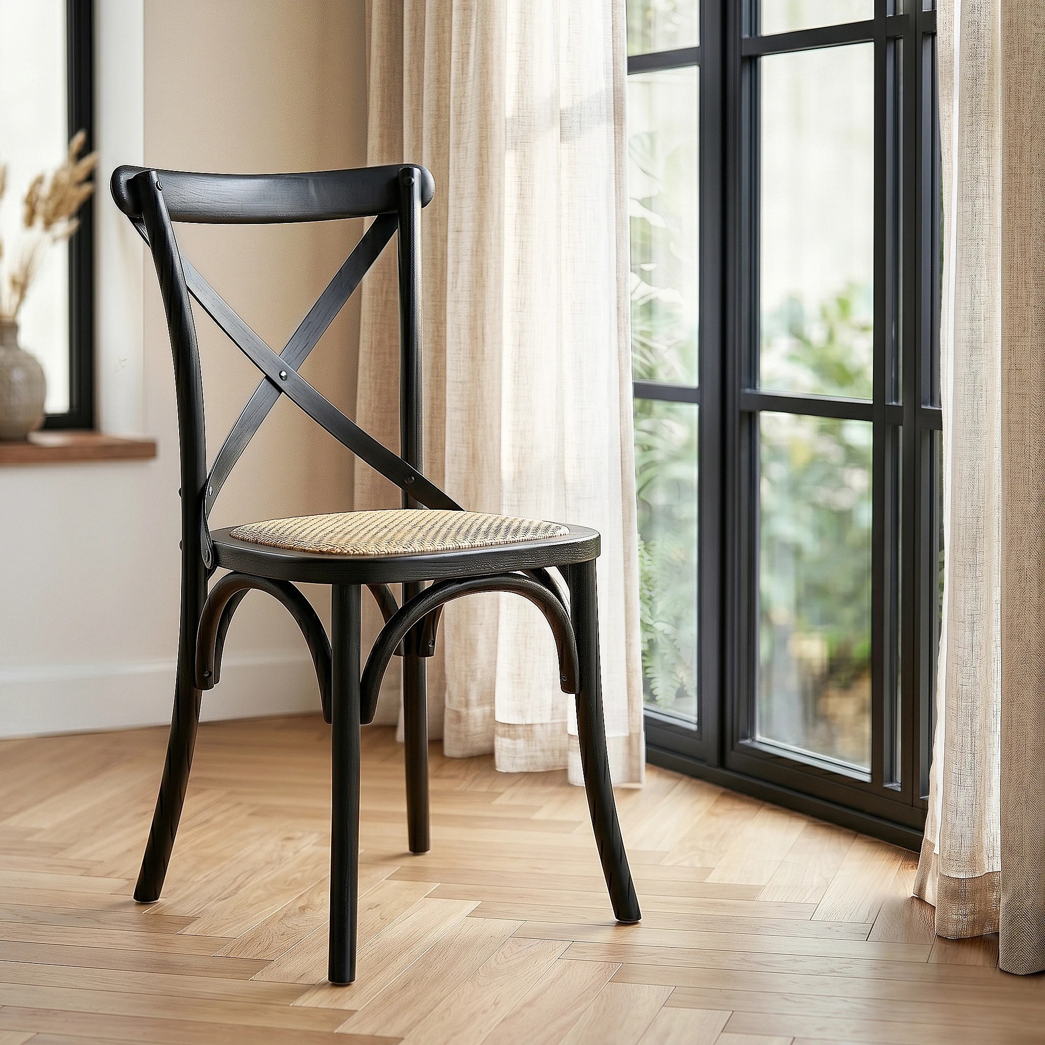 7 Artiss Dining Table and Chairs Set 5PCS Industrial 4 Black Rattan Chairs for Kitchen, Dining Room - Multi, 7 of 8