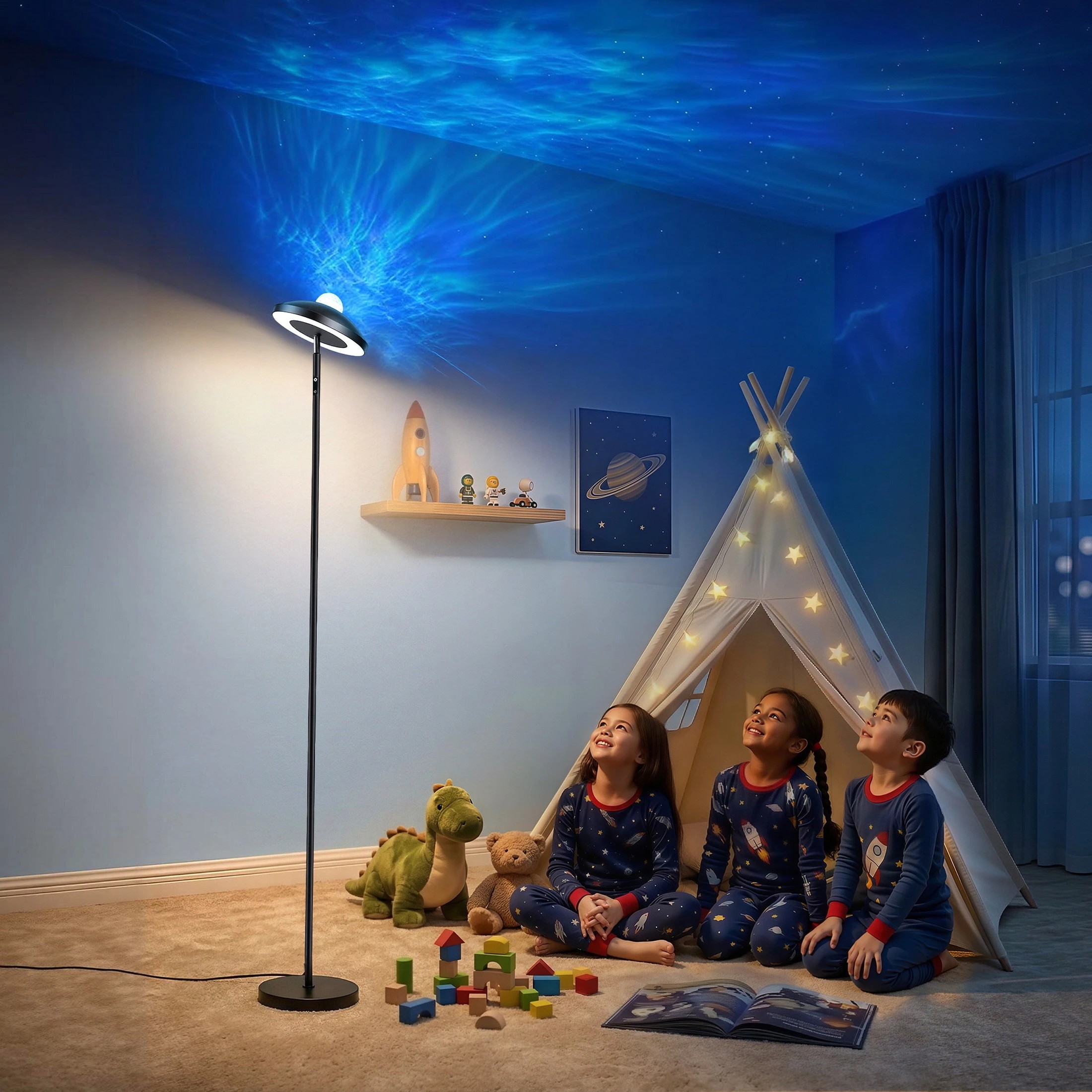 7 Artiss 2-in-1 LED Floor Lamp with Galaxy Projector & Remote 178cm Tall 15W Reading Standing Light - Black, 7 of 8