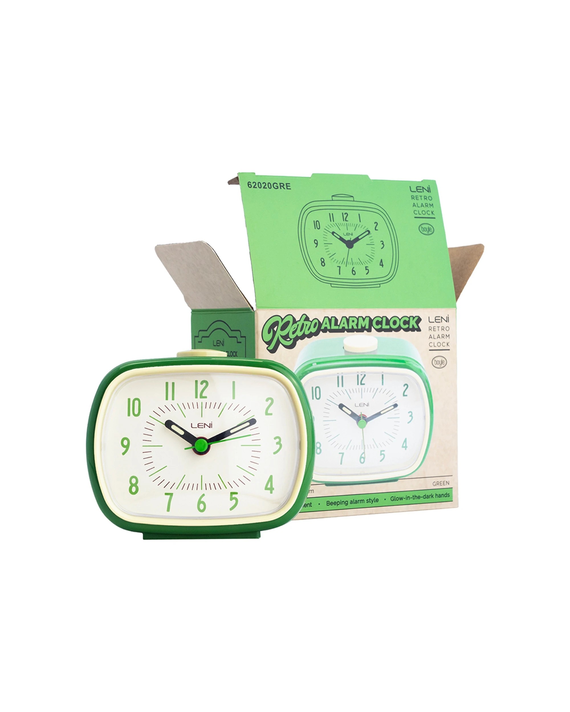 4 Leni Retro 9cm Alarm Clock Luminescent Hands Audible Beep-Beep Alarm - Green, 4 of 7