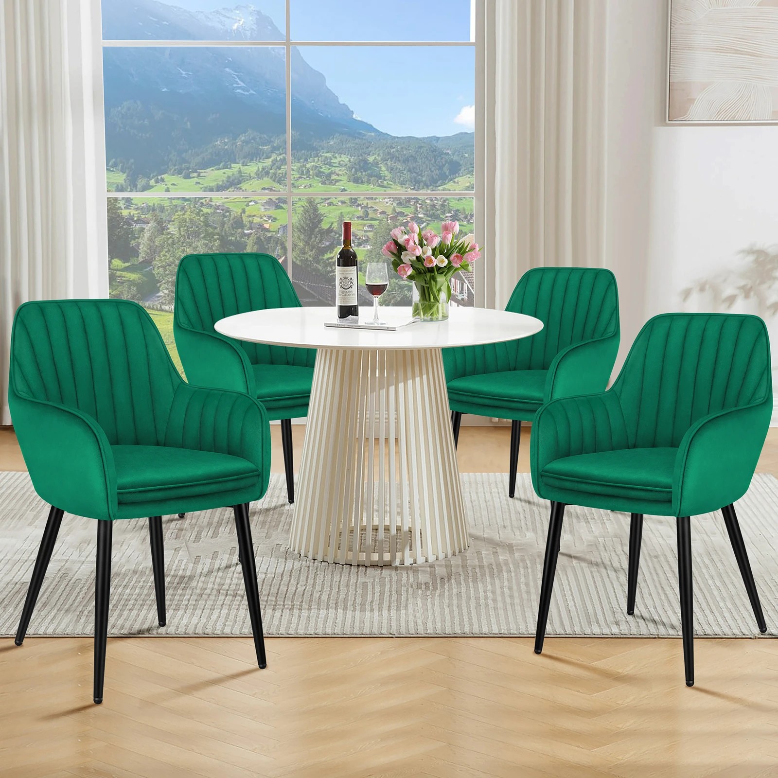 2 Alfordson 4x Dining Chair Armchair Kitchen Lounge Padded Seat Sofa Velvet - Green, 2 of 10