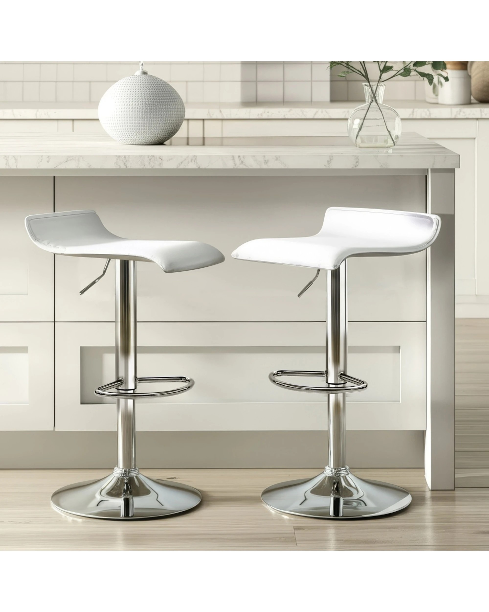8 Urban Style 2pc Craig Bar Stool Set Gas Lift Chair Furniture - White, 8 of 8