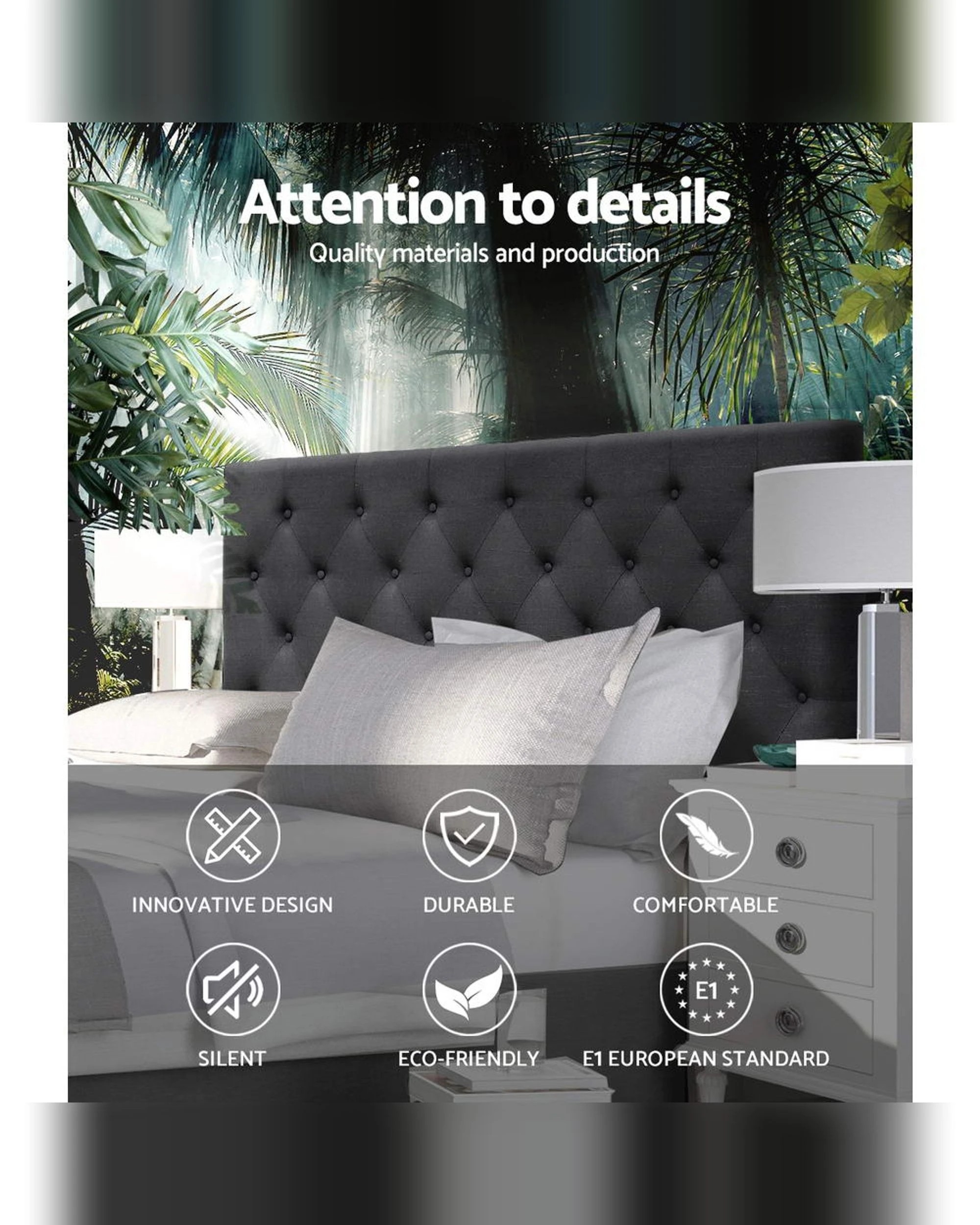 3 Artiss Bed Head Headboard Queen Size Fabric
 - Grey, 3 of 3