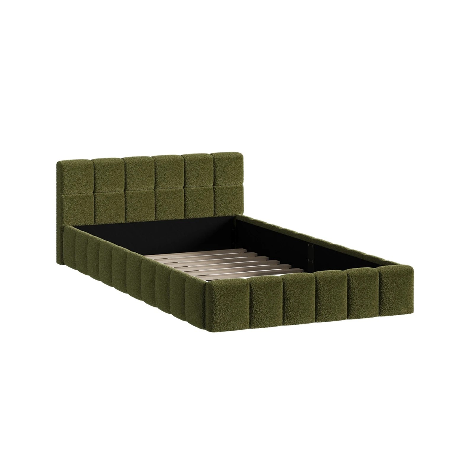 1 Oikiture Bed Frame King Single Size Tufted Headboard Boucle - Green, 1 of 9