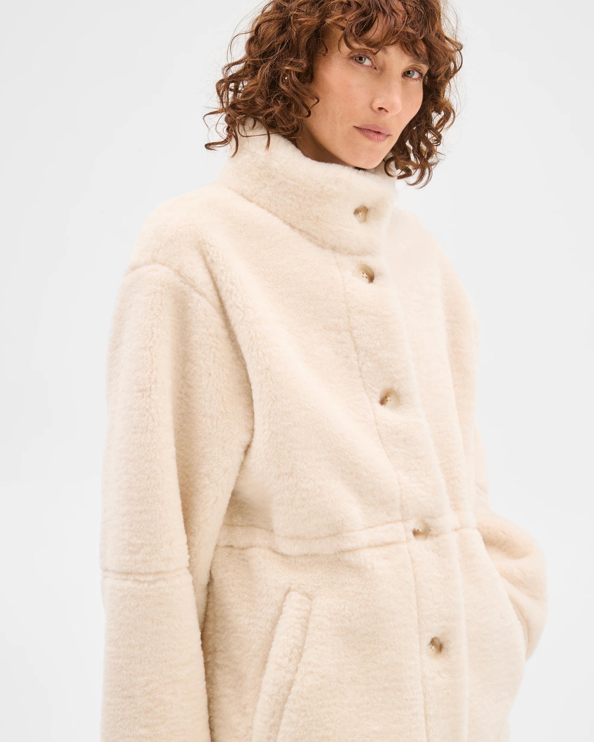 5 Target Woman Long Sleeve Shearling Coat CREAM, 5 of 8