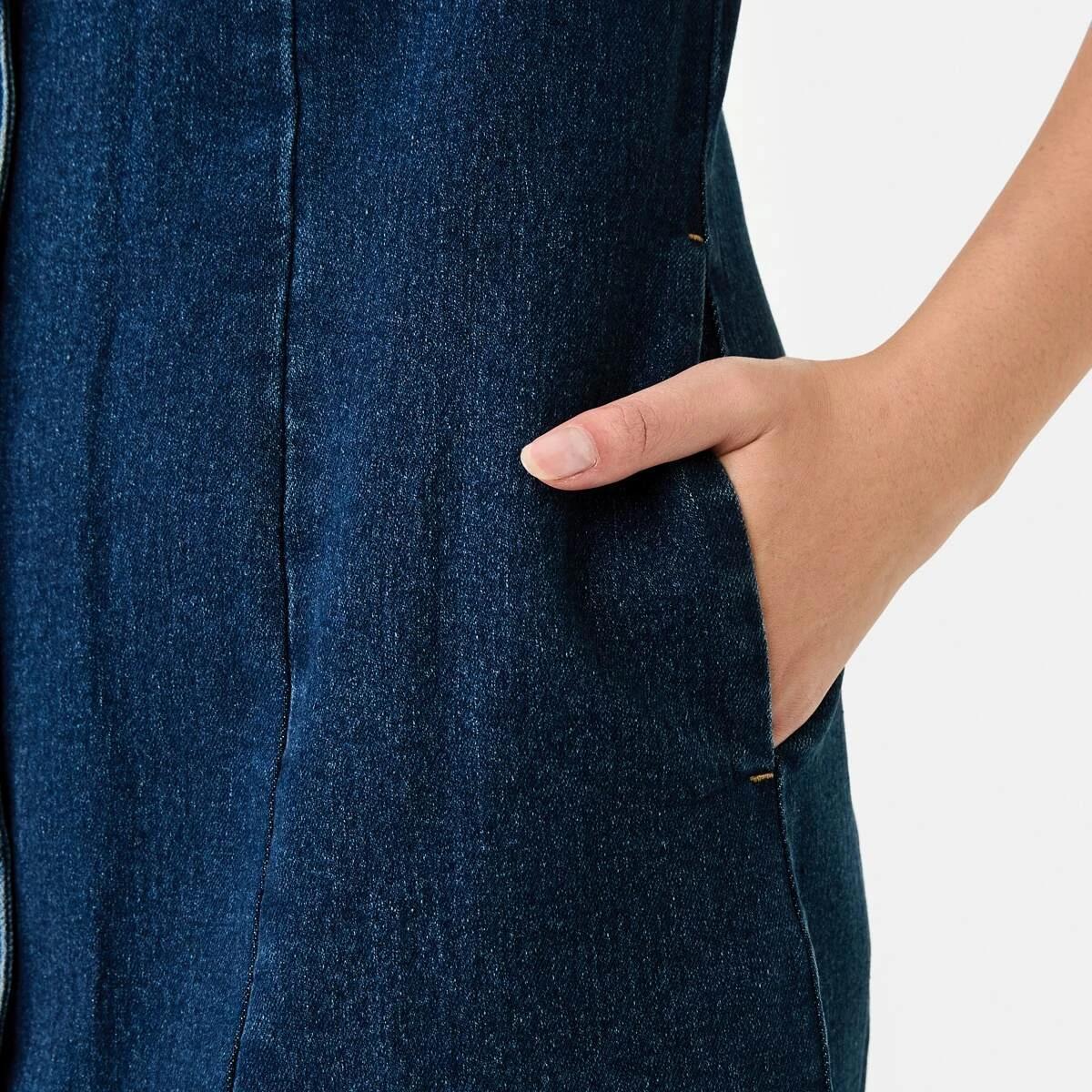 7 Sleeveless Boat Neck Denim Mini Dress DARK DENIM WASH, 7 of 8