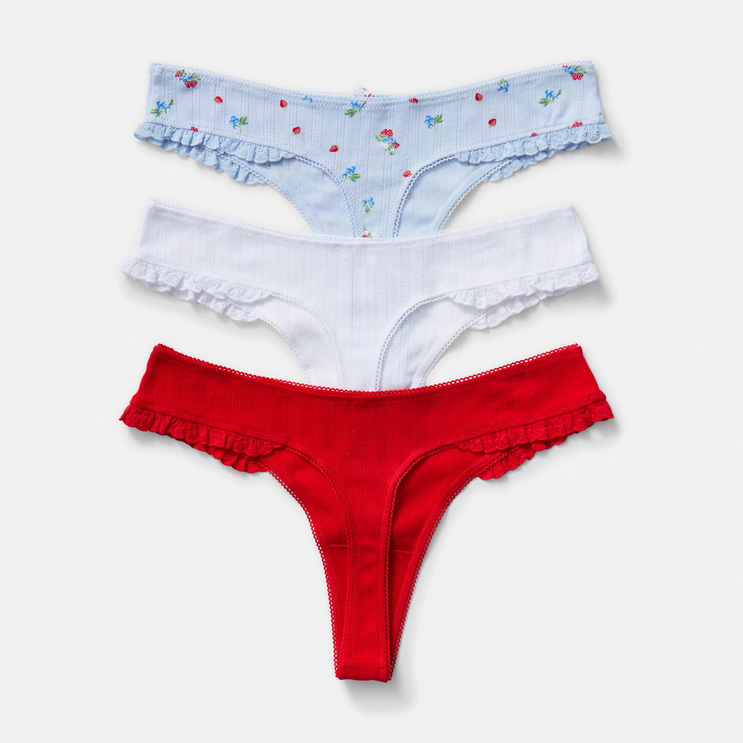 2 3 Pack Pointelle Ruffle G-String Briefs Fruits, 2 of 8