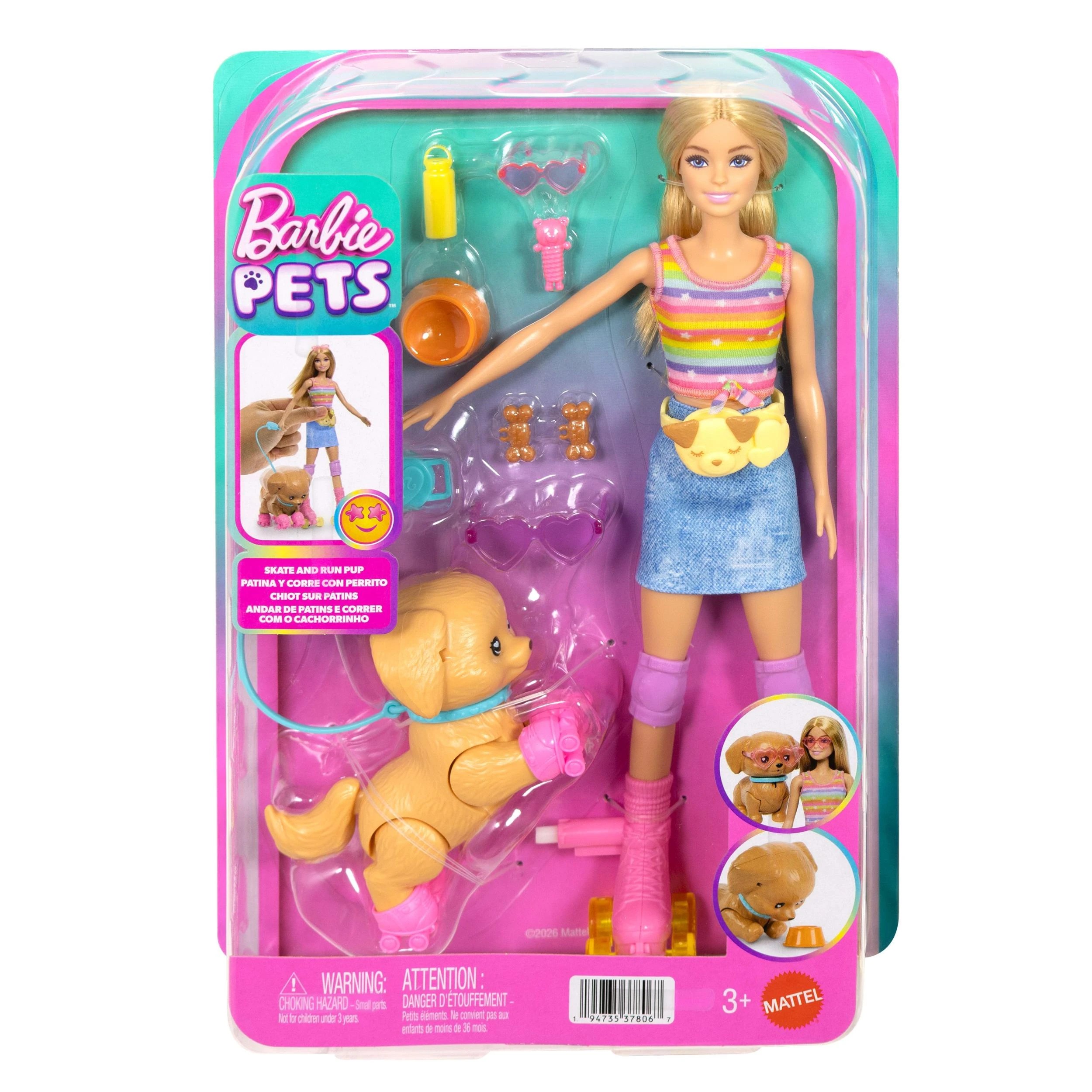 1 Barbie Pets Skate and Run Pup Blonde Doll with Puppy , Skates , and Accessories - Pink, 1 of 6