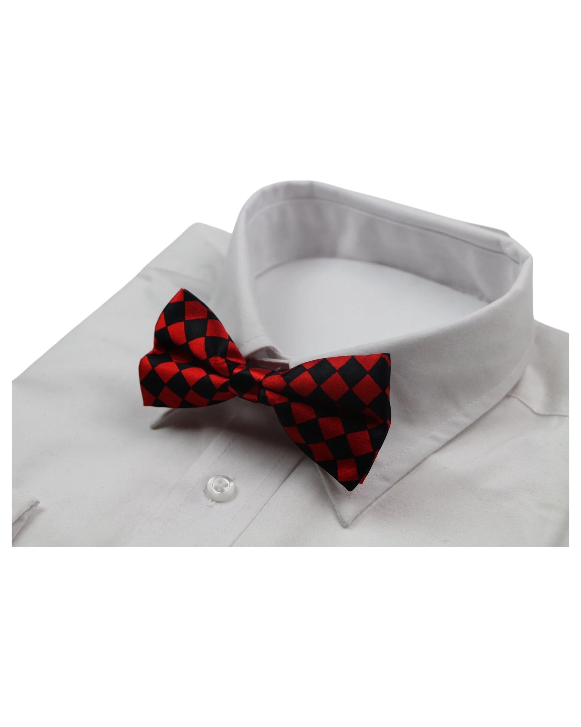 1 Zasel Mens Black & Red Checkered Block Patterned Bow Tie, 1 of 3
