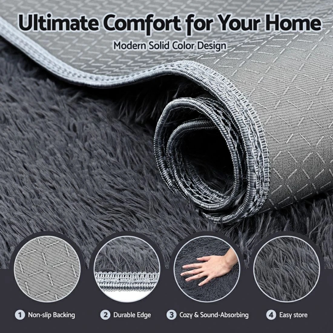 5 Artiss Floor Rug 160x230cm Plush Area Shaggy Rug Living Room Bedroom Carpet - Grey, 5 of 9