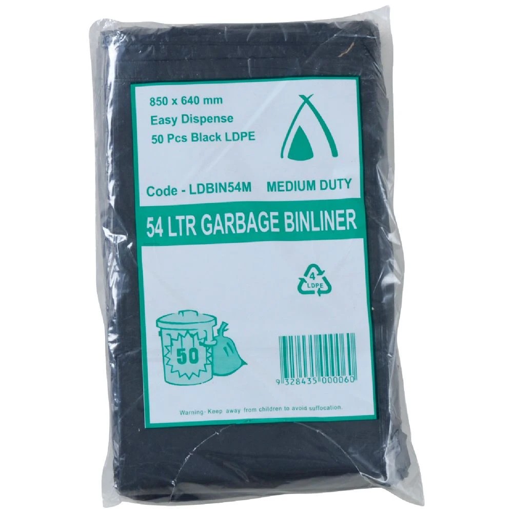 1 Tailored Packaging Medium Duty Bin Liners 54L 50 Pack Black, 1 of 1