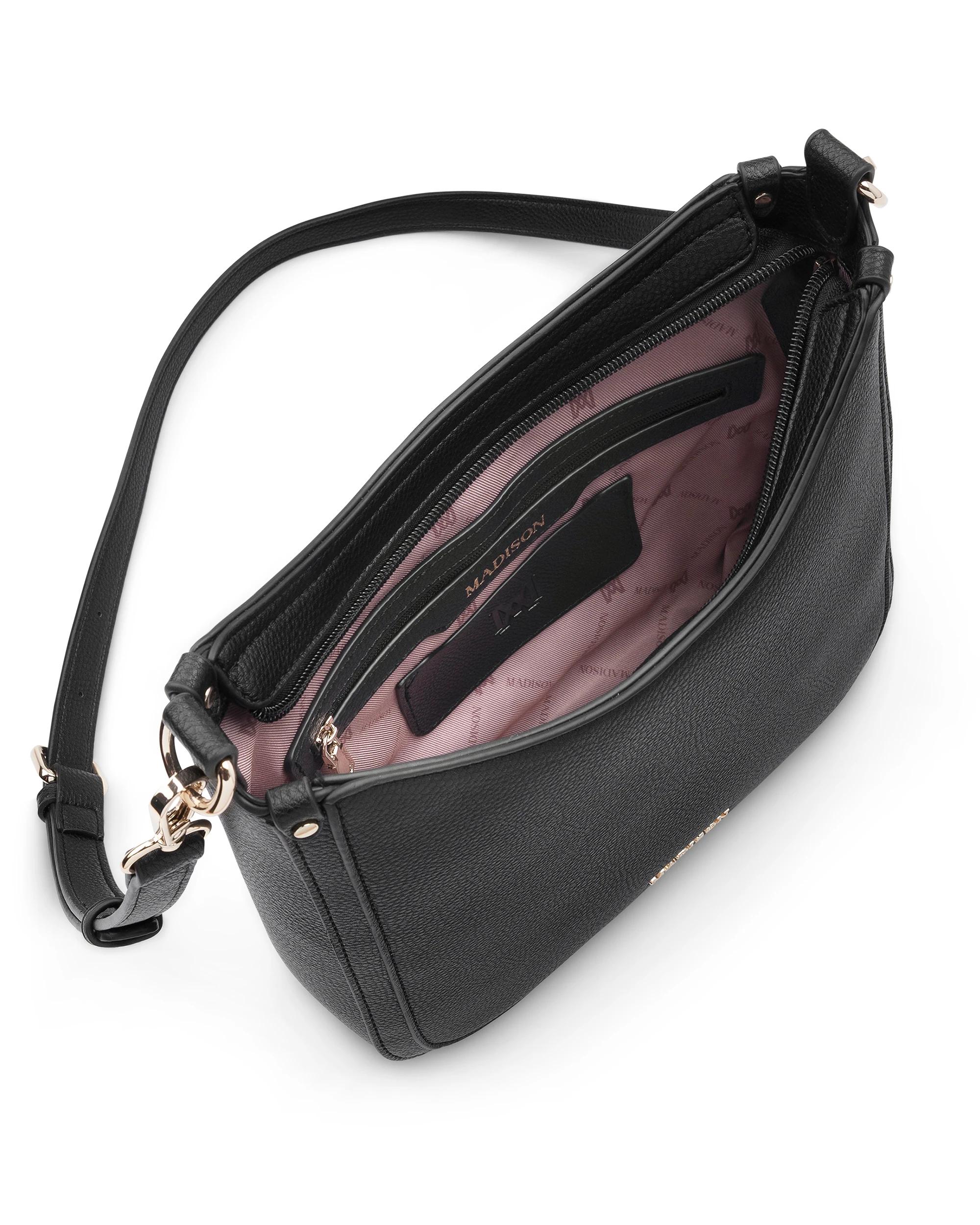 5 Madison Accessories Tina Medium Convertible Sling Bag with 2 Straps BLACK, 5 of 9