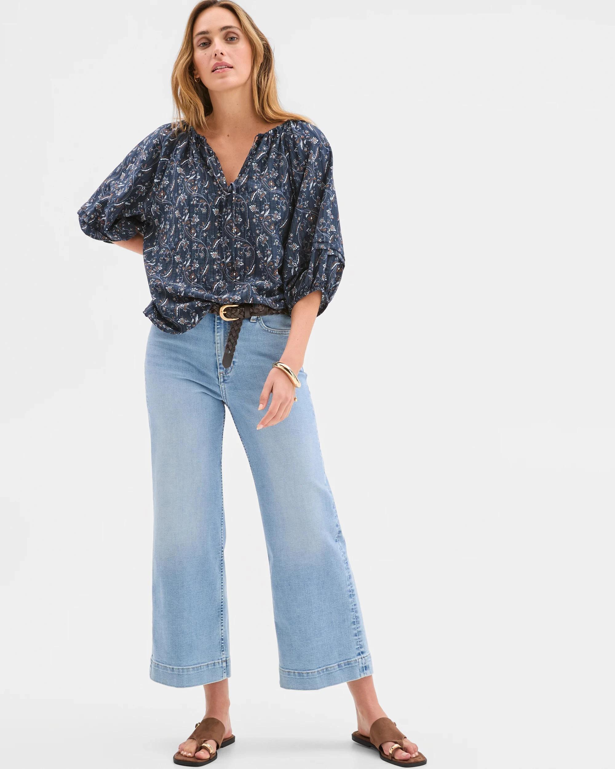 3 Target Woman Tie Detail Tuck Sleeve Blouse VINE FLORAL, 3 of 6